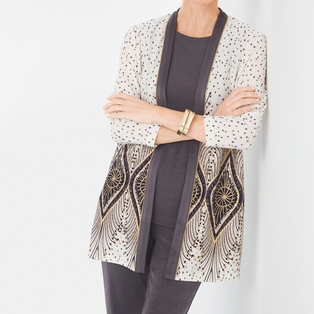 Chico's Travelers Collection Foiled Peacock Jacket Size 0 / XS